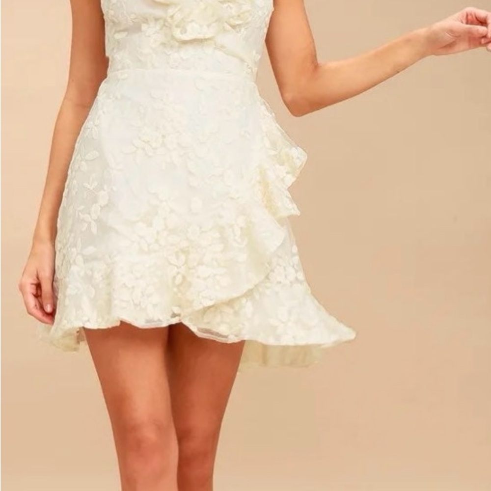 BB Dakota Elegant Ivory Lace Wrap Floral Dress